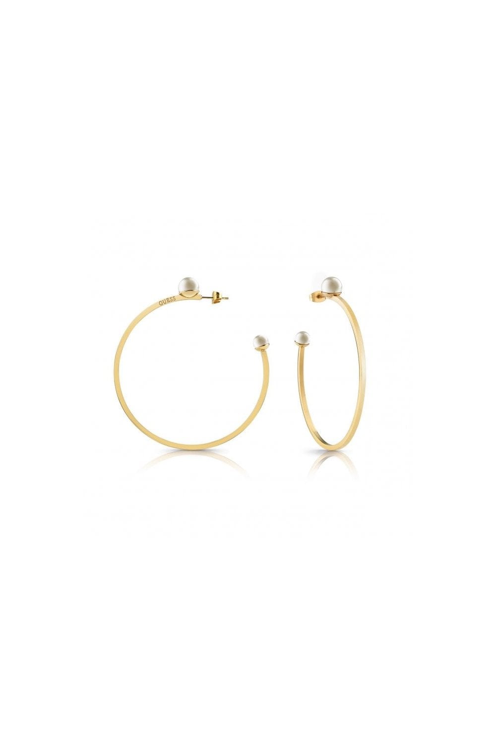 Guess Open White Pearl Gold Hoops UBE78028