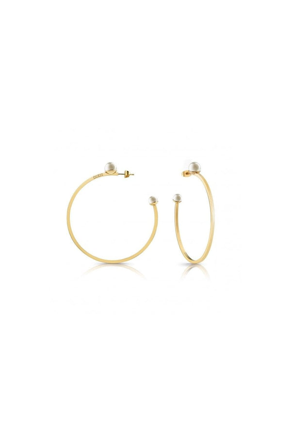 Guess Open White Pearl Gold Hoops UBE78028