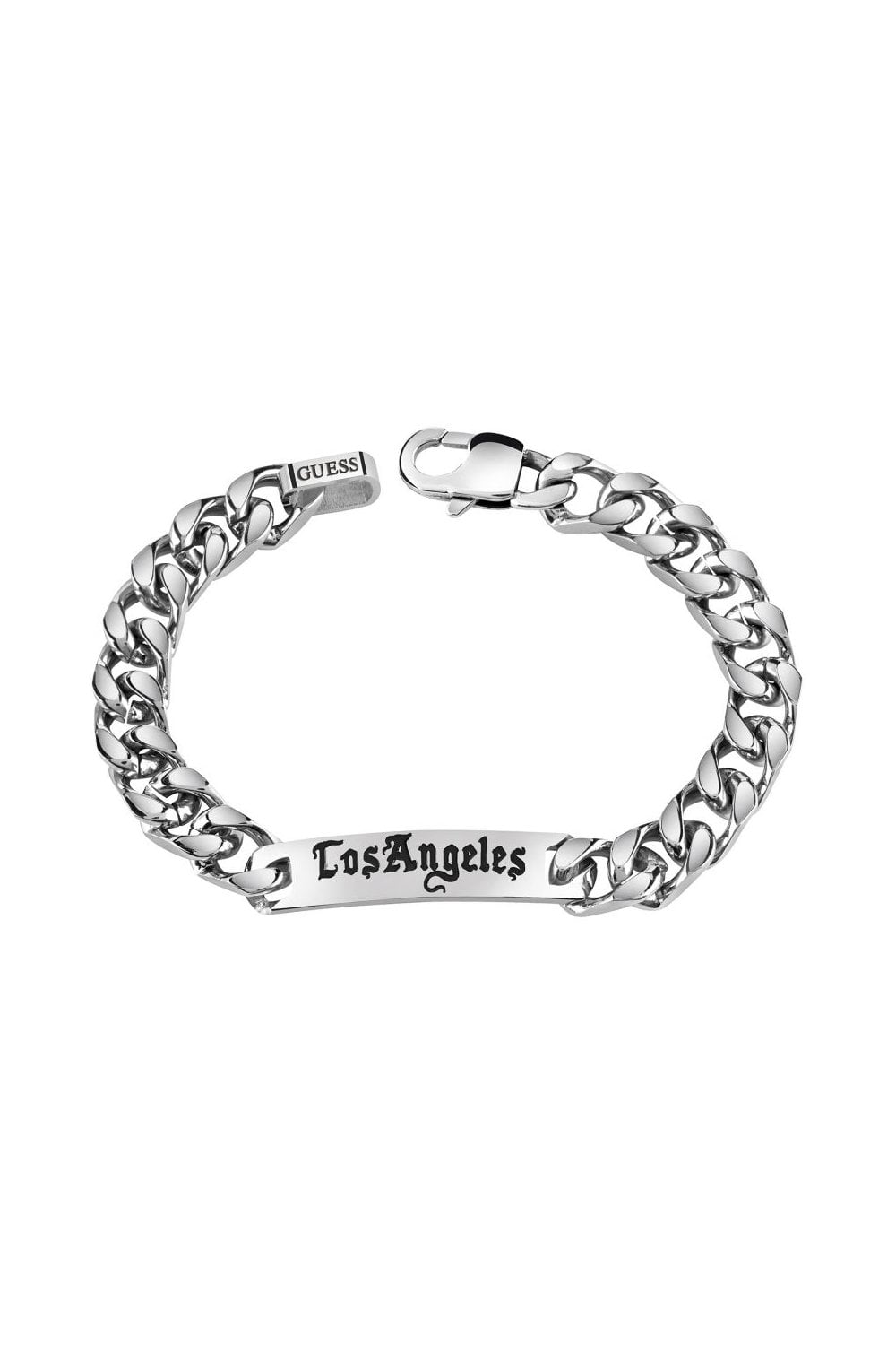 Guess Gents Stainless Steel Engraved Curb Chain Bracelet UMB21527-L