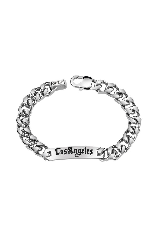 Guess Gents Stainless Steel Engraved Curb Chain Bracelet UMB21527-L