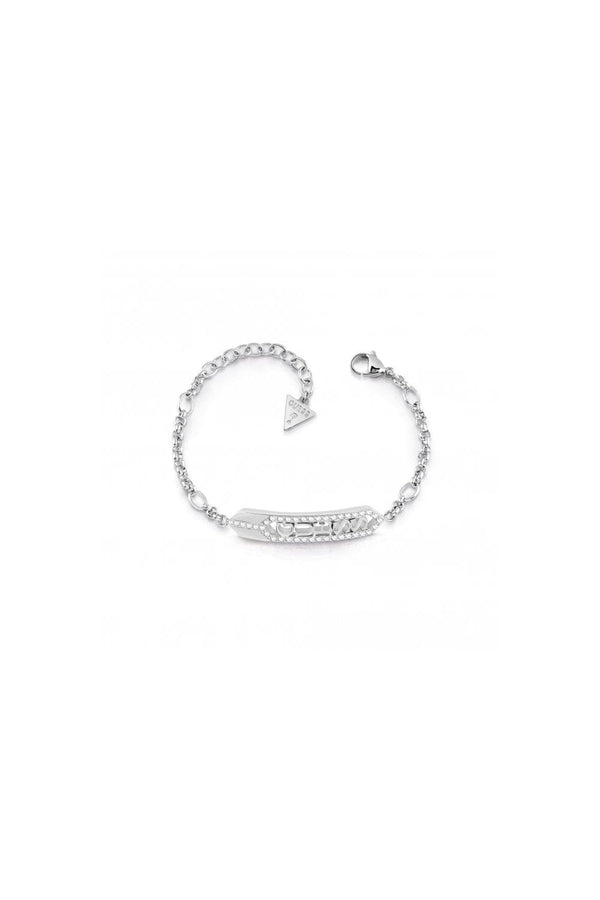 Guess Hexagon Plaque Logo Silver Bracelet UBB29120-L