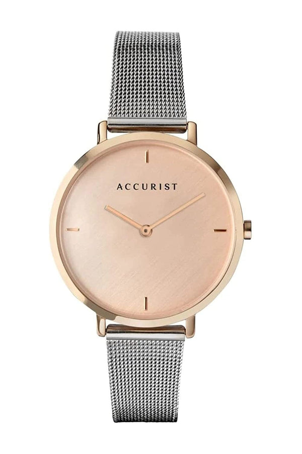 Accurist Pink Dial Ladies Watch Mesh Bracelet 8348