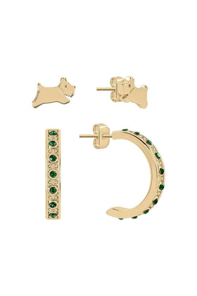 Radley Jumping Dog and Green Stone Set Hoop Twin Pack Earrings RYJ1346S