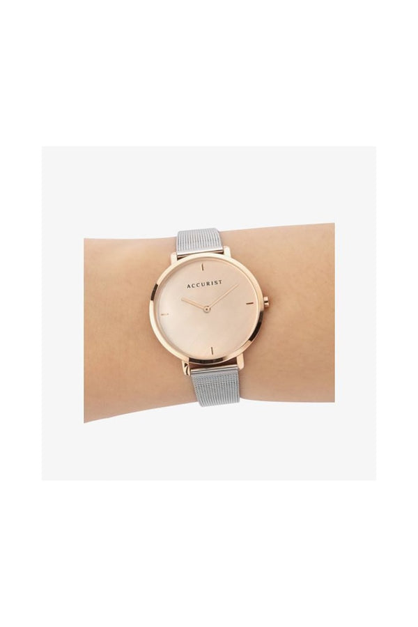 Accurist Pink Dial Ladies Watch Mesh Bracelet 8348