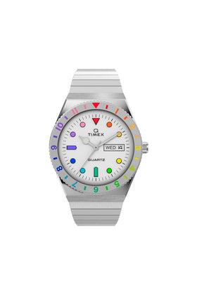 Q Timex Rainbow 36mm Stainless Steel Expansion Band Watch TW2V66000