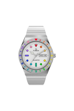 Q Timex Rainbow 36mm Stainless Steel Expansion Band Watch TW2V66000
