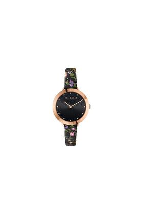 Ted Baker Ladies Ammy Floral Black Leather 38mm Watch BKPAMS301