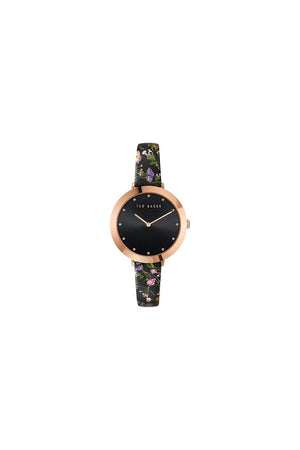 Ted Baker Ladies Ammy Floral Black Leather 38mm Watch BKPAMS301