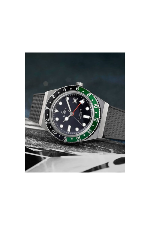 Q Timex GMT 38mm Synthetic Rubber Strap Watch TW2W57500