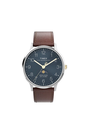 Timex Waterbury Classic Moon Phase 40mm Leather Strap Watch TW2W75600