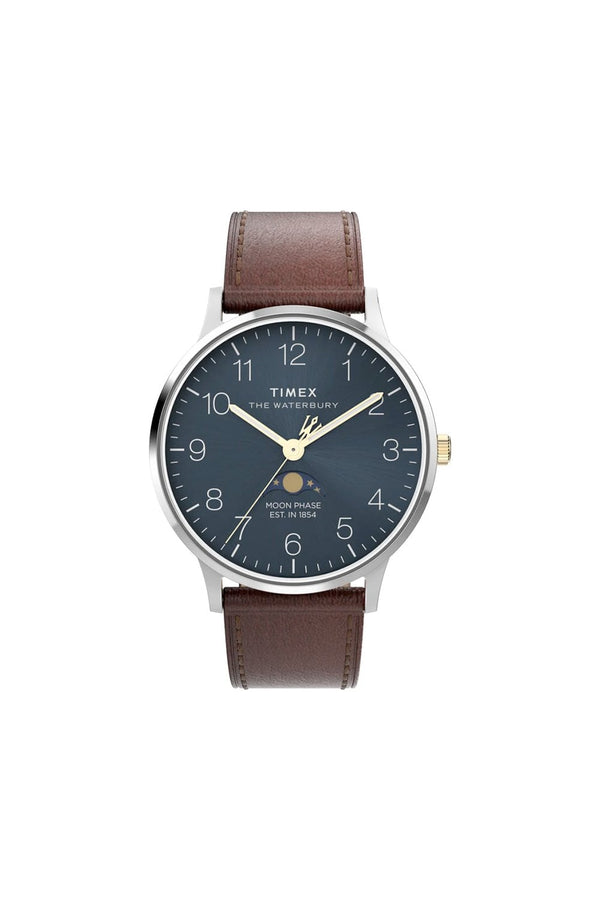 Timex Waterbury Classic Moon Phase 40mm Leather Strap Watch TW2W75600