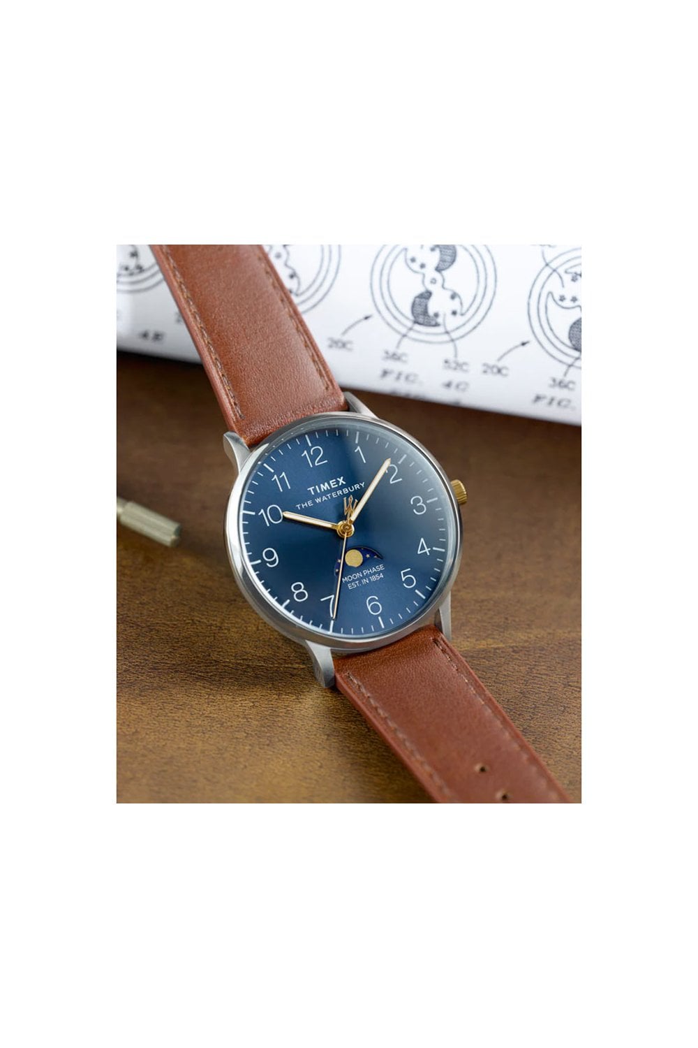 Timex Waterbury Classic Moon Phase 40mm Leather Strap Watch TW2W75600