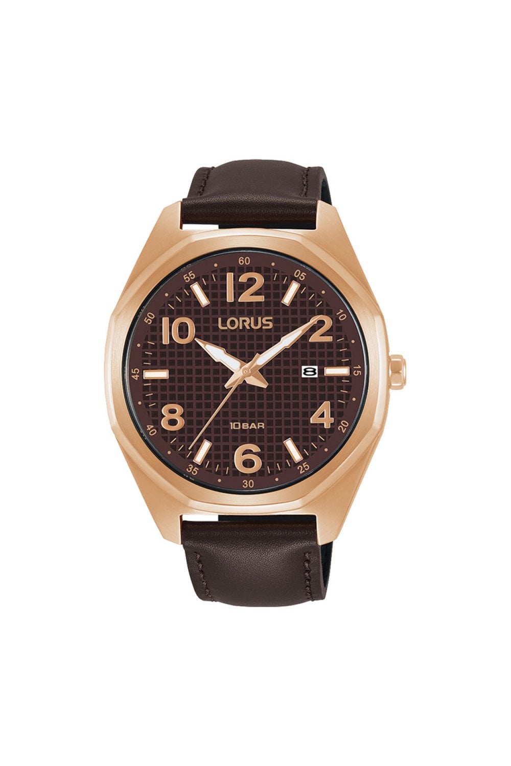 Lorus Gents 42mm Rose Gold Leather Strap Watch RH972NX9