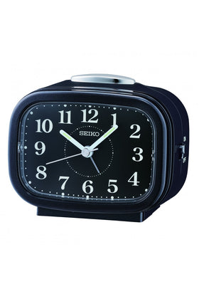 Seiko Black Bedside Bell Alarm Clock with Light & Snooze 10cm QHK060J