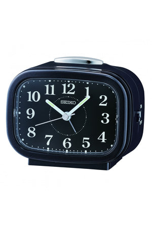 Seiko Black Bedside Bell Alarm Clock with Light & Snooze 10cm QHK060J