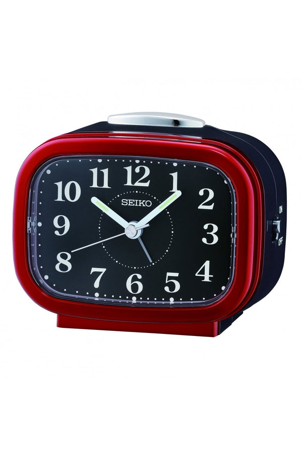 Seiko Red Bedside Bell Alarm Clock with Light & Snooze 10cm QHK060Q
