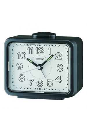 Seiko Black Bedside Bell Alarm Clock with Light 11cm QHK061K