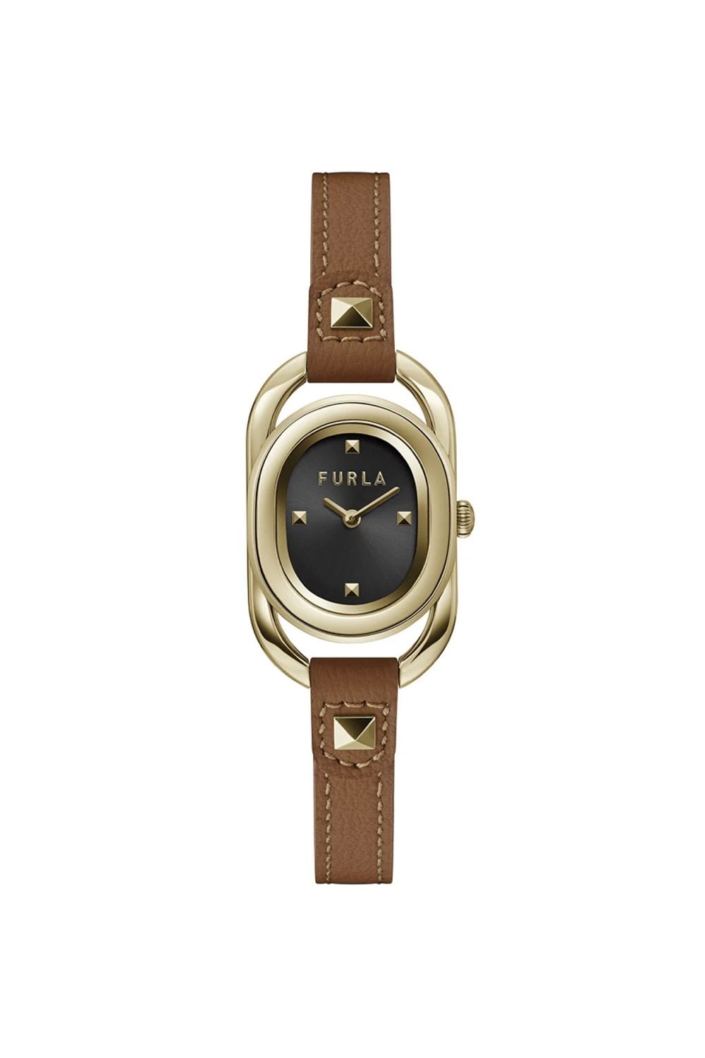 Furla Ladies Studs Index 24mm Gold-Tone leather Strap Watch WW00008002L2