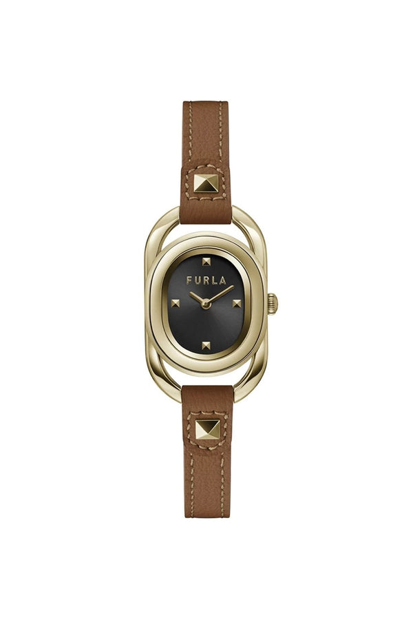 Furla Ladies Studs Index 24mm Gold-Tone leather Strap Watch WW00008002L2