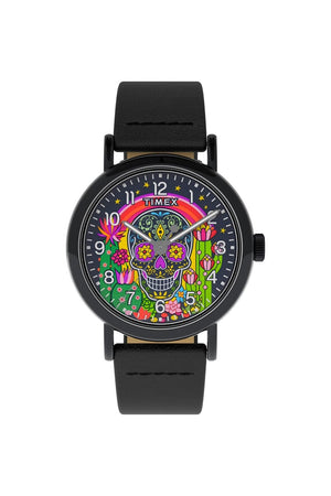 Timex Gents Weekender Day of the Dead 40mm Leather Strap Watch TW2Y15900