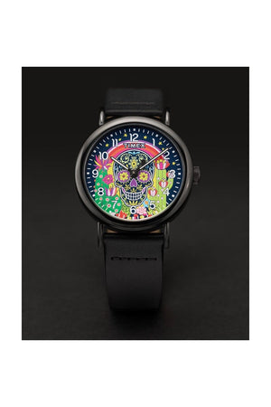 Timex Gents Weekender Day of the Dead 40mm Leather Strap Watch TW2Y15900