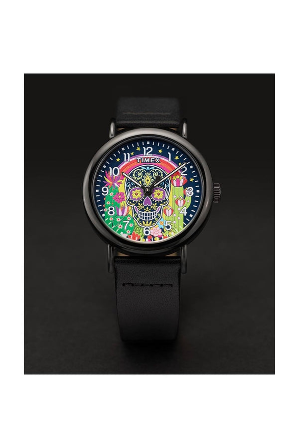 Timex Gents Weekender Day of the Dead 40mm Leather Strap Watch TW2Y15900