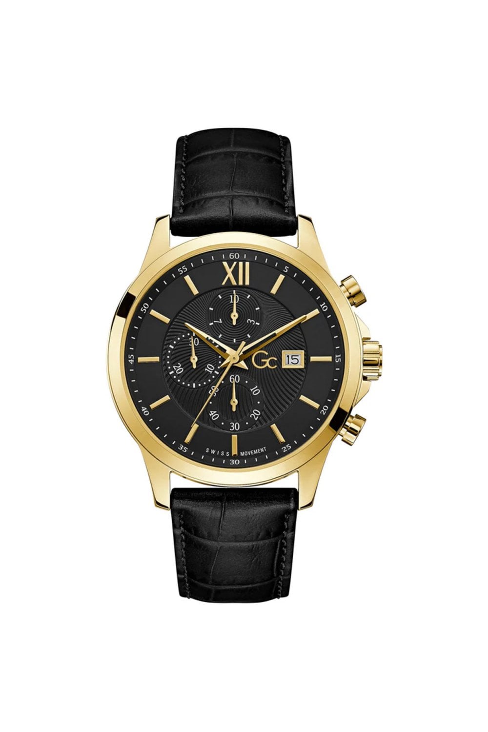GC Gents Executive Chrono Black Leather Strap 44mm Dress Watch Y27010G2MF