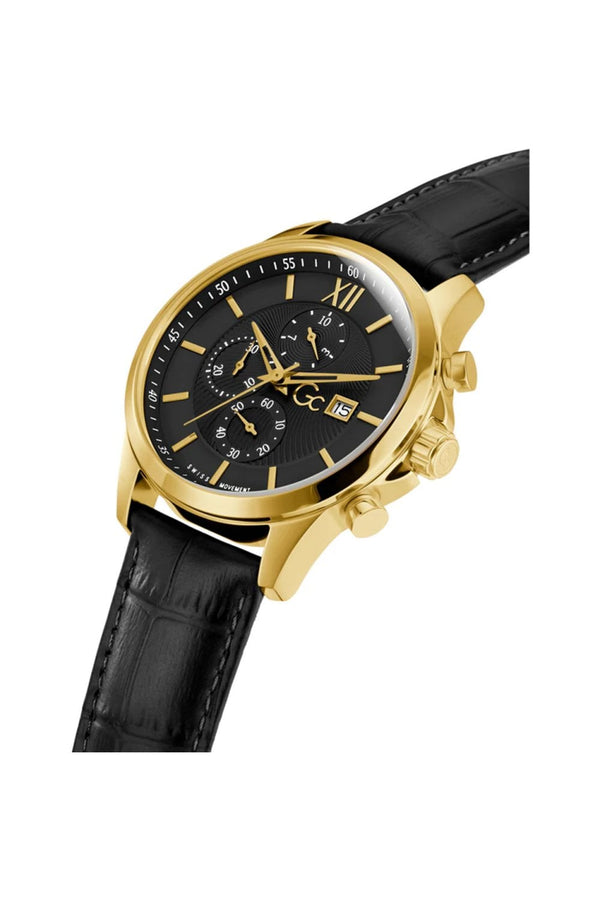 GC Gents Executive Chrono Black Leather Strap 44mm Dress Watch Y27010G2MF