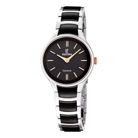 Festina Ladies Steel & Piano Black 30mm Ceramic Dress Watch F20752-7