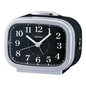 Seiko Black Bedside Bell Alarm Clock with Light & Snooze 10cm QHK060A