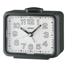 Seiko Black Bedside Bell Alarm Clock with Light 11cm QHK061K