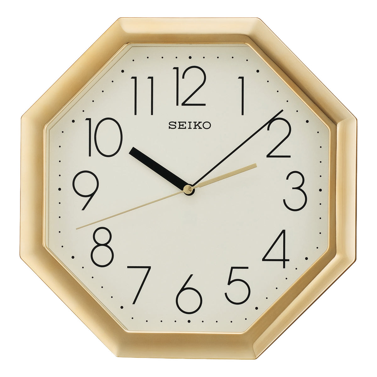 Octagonal Gold Tone Wall Clock Off White Dial Quartz Movement QXA668G