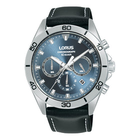 Lorus Gents Chronograph Grey Blue Dial Leather Strap Watch RT341KX9