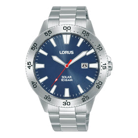 Lorus Gents Sports Solar Blue Dial Stainless Steel Watch RX341AX9