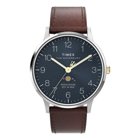Timex Waterbury Classic Moon Phase 40mm Leather Strap Watch TW2W75600
