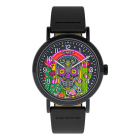 Timex Gents Weekender Day of the Dead 40mm Leather Strap Watch TW2Y15900