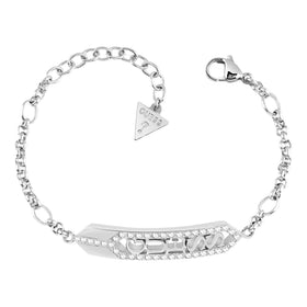 Guess Hexagon Plaque Logo Silver Bracelet UBB29120-L