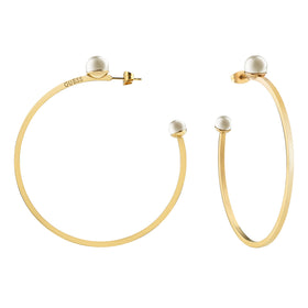 Guess Open White Pearl Gold Hoops UBE78028